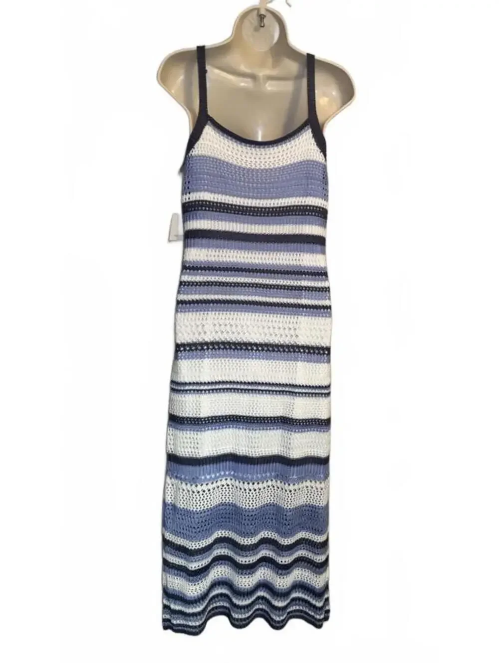 no comment Women’s XL Blue White Striped Knitted Maxi Dress Lined - NWT
